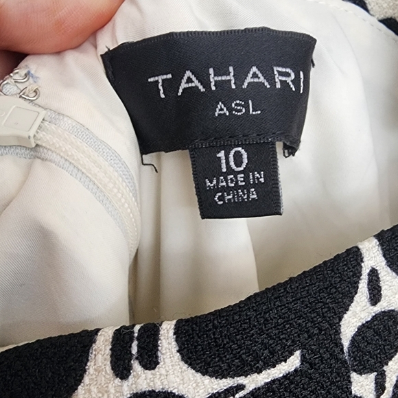 Tahari ASL Black and White Floral Mini Dress With Fringe - Picture 2 of 6